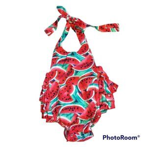 New With Tags Infant Watermelon Halter Romper and Headband Set